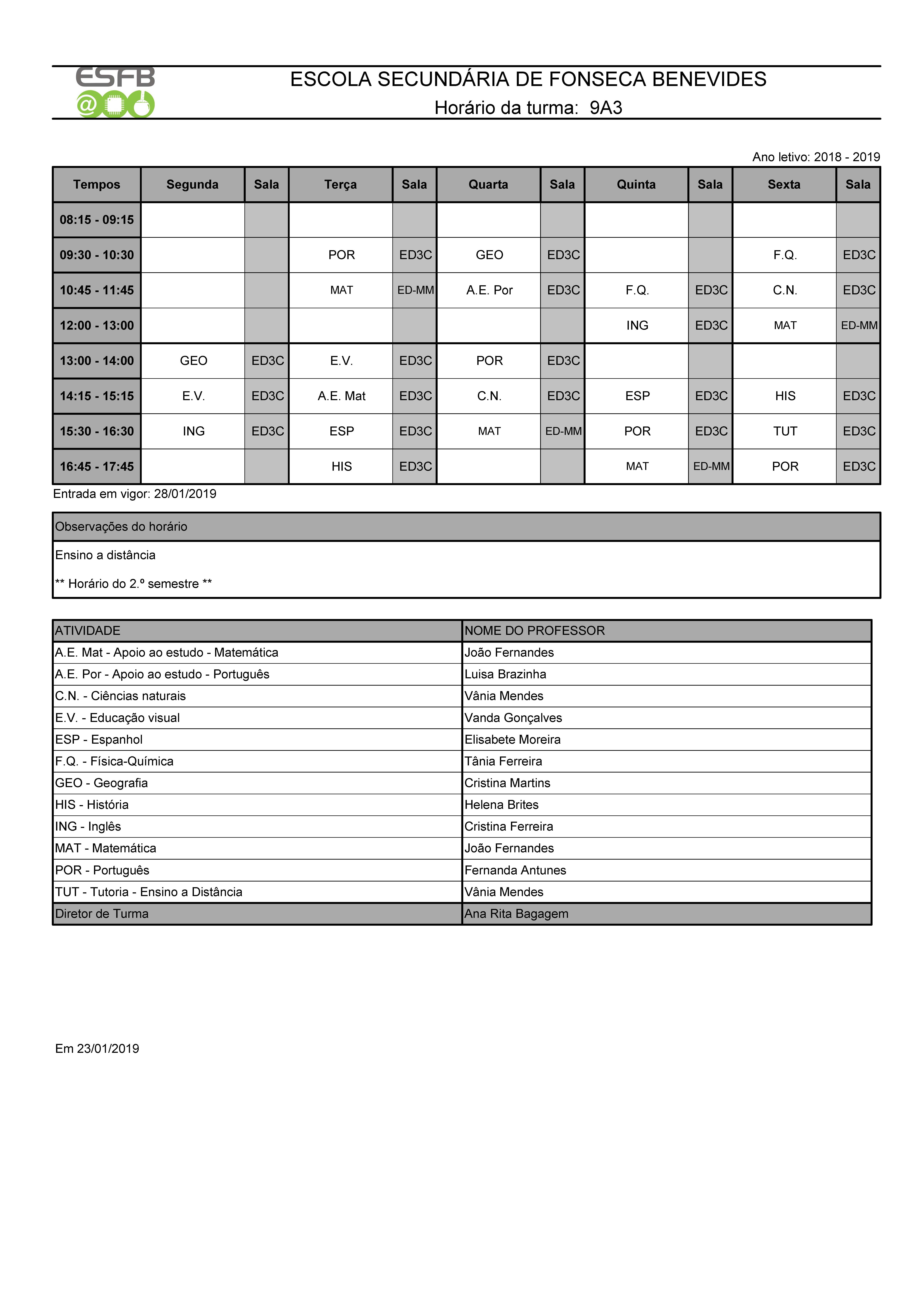 Horário 9A3